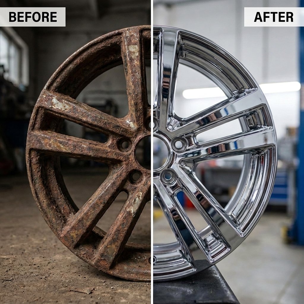 Faded car rim restoration problem example